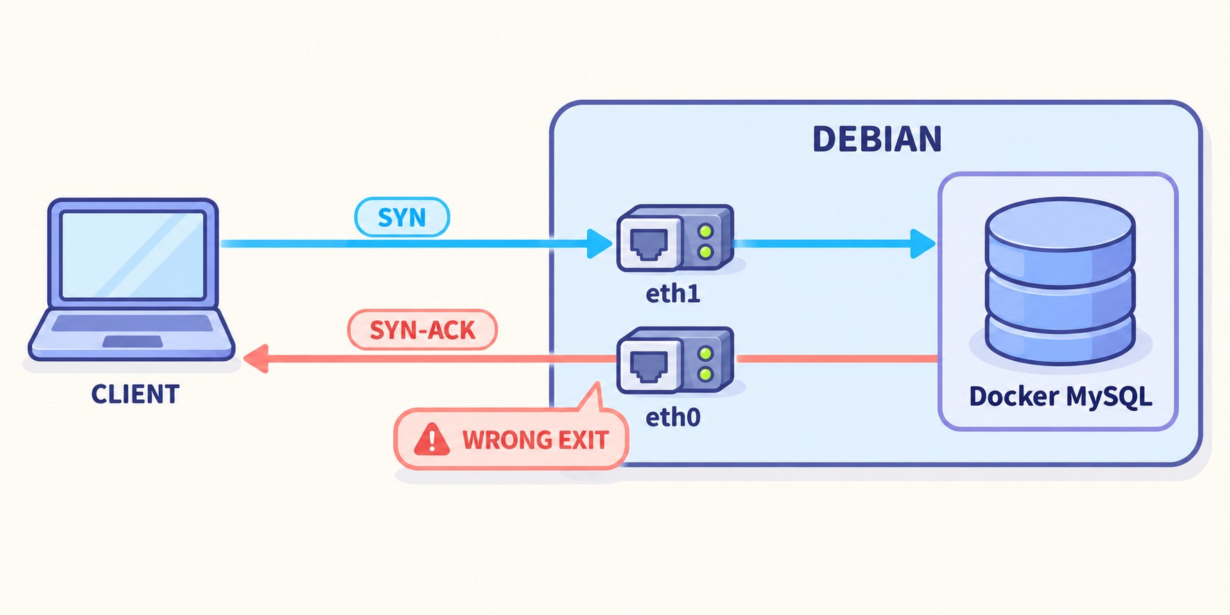故障路径:eth1 进入,eth0 返回